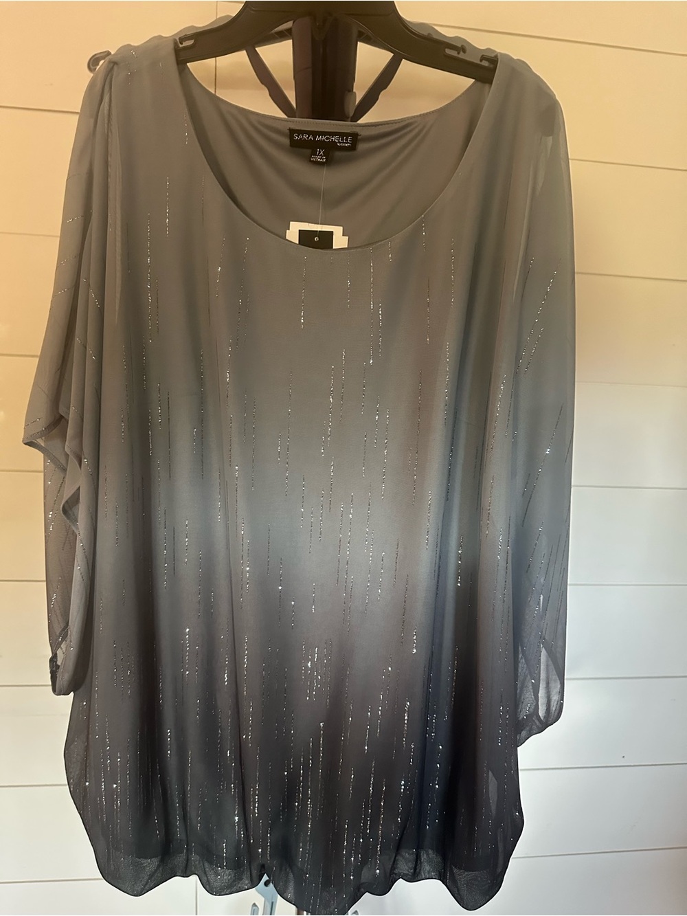 #52 Sara Michelle Gray Ombre Glitter Evening Top